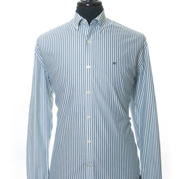 Pedro del Hierro Green Striped Oxford Shirt - Picture 2 of 4